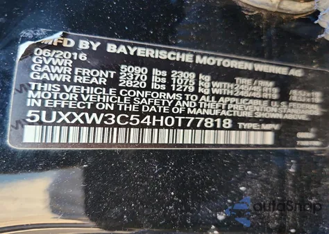 2017 BMW X4 xDrive28I from USA, damaged, VIN 5UXXW3C54H0T77818